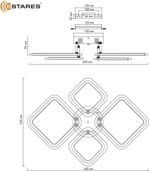 Люстра Estares Oval 60W 4S-RC-600x445x95-BLACK/WHITE-220-IP20