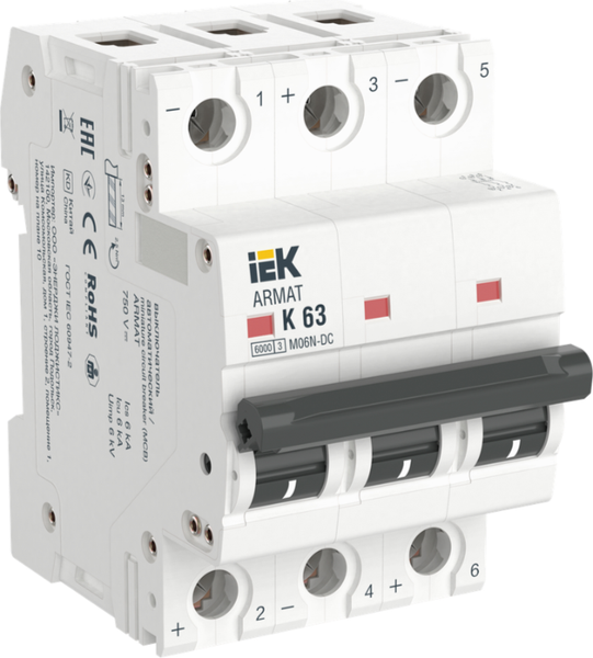Выключатель автоматический IEK M06N-DC 3P K 63А / AR-M06N-3-K063DC - фото