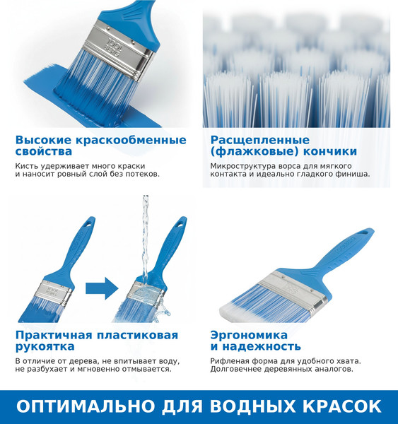 Кисть малярная Toolberg Плоская Лазурит стандарт 63мм пластиковая рукоятка