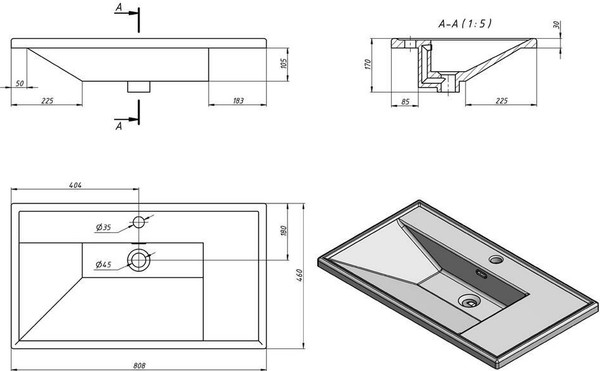 Умывальник Volna 9080 TL