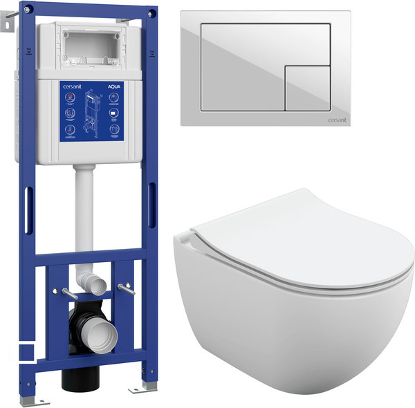 Унитаз подвесной с инсталляцией Cersanit Brasko Slim 64824 + Aqua M 40 68177 с кнопкой Corner 64077 - фото