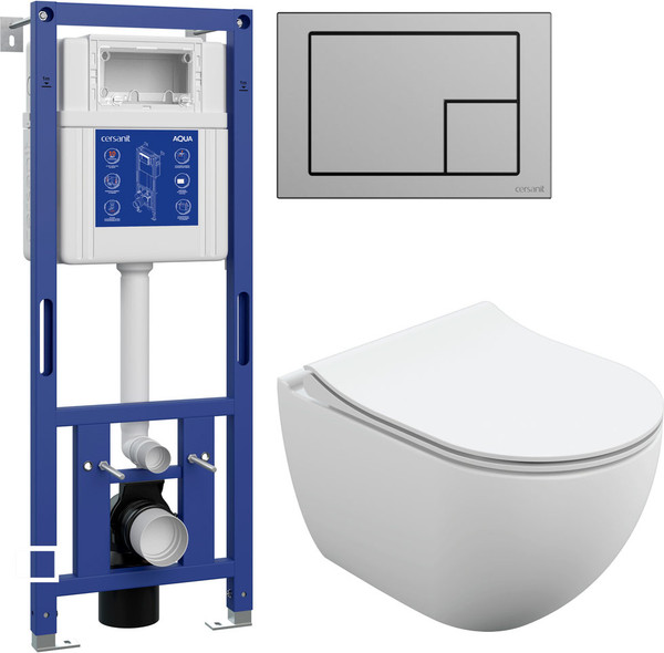 Унитаз подвесной с инсталляцией Cersanit Brasko Slim 64824 + Aqua M 40 68177 с кнопкой Corner 64107 - фото