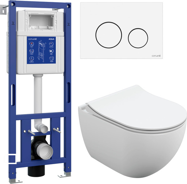 Унитаз подвесной с инсталляцией Cersanit Brasko Slim 64824 + Aqua M 40 68177 с кнопкой Twins 63526 - фото