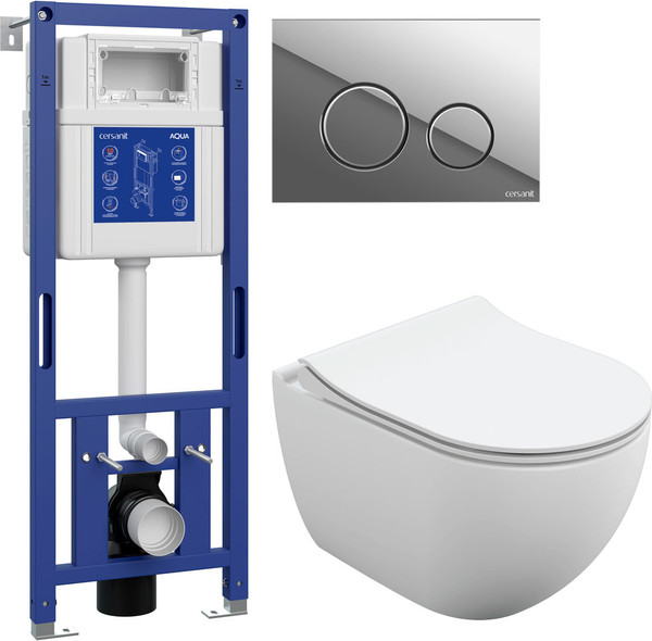 Унитаз подвесной с инсталляцией Cersanit Brasko Slim 64824 + Aqua M 40 68177 с кнопкой Twins 63523 - фото