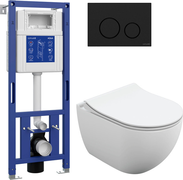 Унитаз подвесной с инсталляцией Cersanit Brasko Slim 64824 + Aqua M 40 68177 с кнопкой Twins 63525 - фото