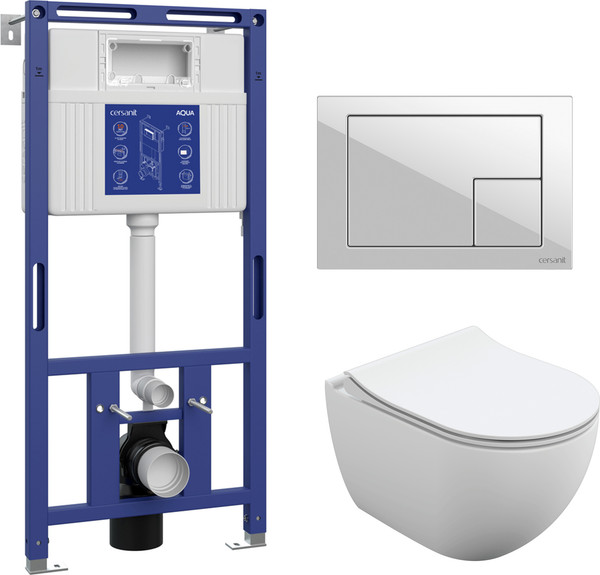 Унитаз подвесной с инсталляцией Cersanit Brasko Slim 64824 + Aqua Prime М 50 68179 с кнопкой Corner 64077 - фото