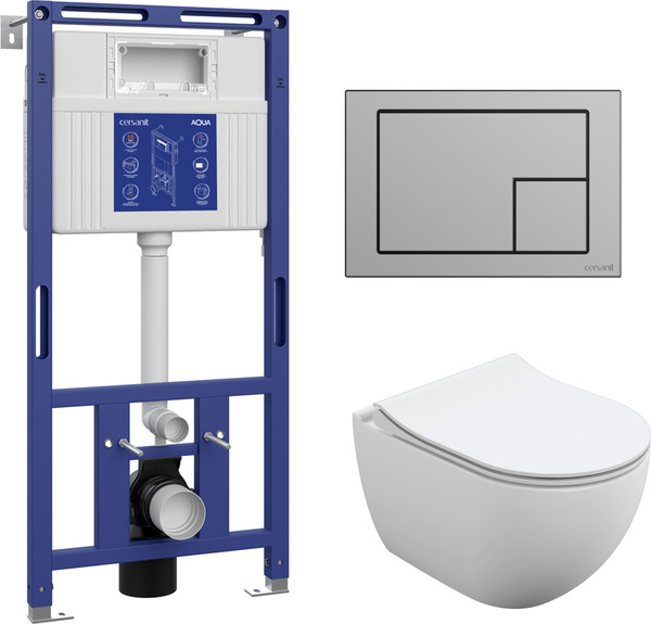 Унитаз подвесной с инсталляцией Cersanit Brasko Slim 64824 + Aqua Prime М 50 68179 с кнопкой Corner 64107 - фото