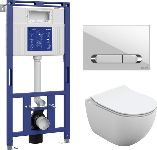Унитаз подвесной с инсталляцией Cersanit Brasko Slim 64824 + Aqua Prime М 50 68179 с кноп. Estetica 64111 - фото