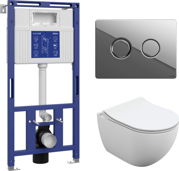 Унитаз подвесной с инсталляцией Cersanit Brasko Slim 64824 + Aqua 50 68178 +Accento Circle для Aqua 69074 - фото