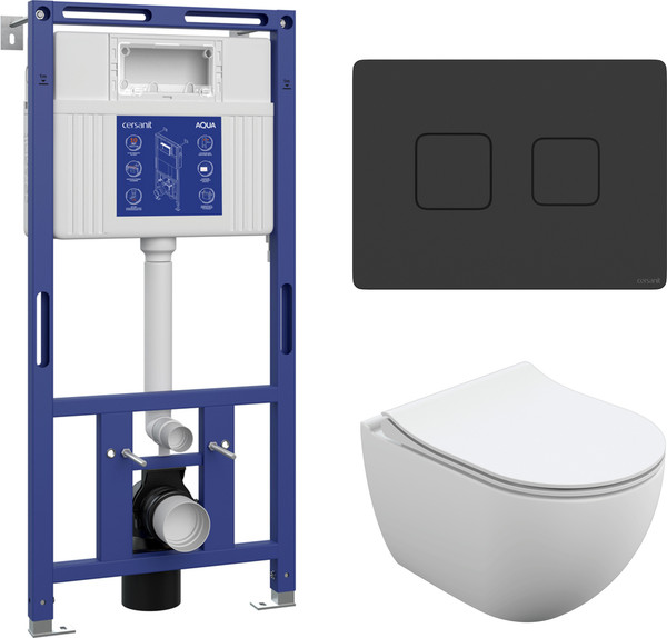 Унитаз подвесной с инсталляцией Cersanit Brasko Slim 64824 + Aqua 50 68178 +Accento Circle для Aqua 69078 - фото