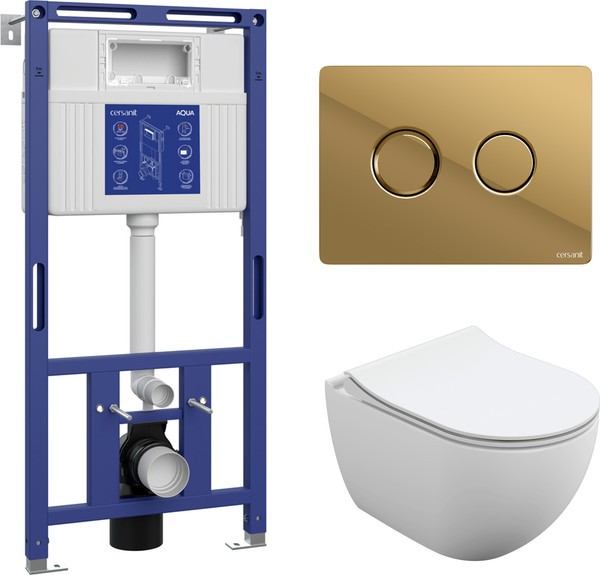 Унитаз подвесной с инсталляцией Cersanit Brasko Slim 64824 + Aqua 50 68178 +Accento Circle для Aqua 69083 - фото