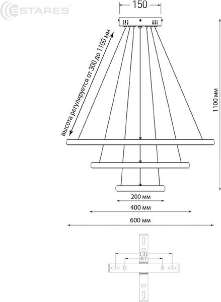 Люстра Estares Latte 70W 3R-APP-600x1100-WHITE/WHITE-220-IP20