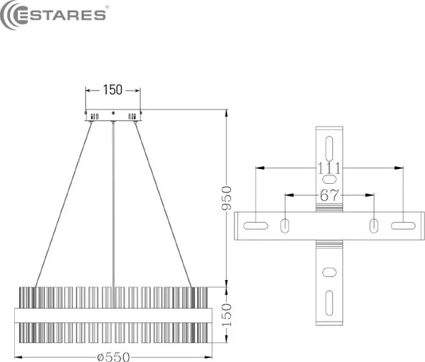 Люстра Estares Sofia 120W R-APP-550x1100-CHROME/CLEAR-220-IP20 (черный)