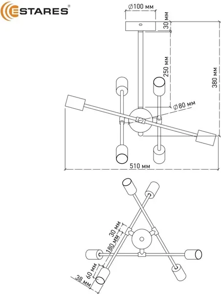 Люстра Estares York 6xE27 R-510x380-WHITE-220-IP20