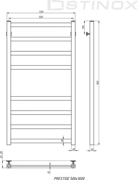 Полотенцесушитель водяной Stinox Prestige 50x100 / pr100pral9005 (черный матовый)