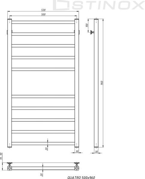 Полотенцесушитель водяной Stinox Quatro 50x100 / qu100ral9003 (белый матовый)
