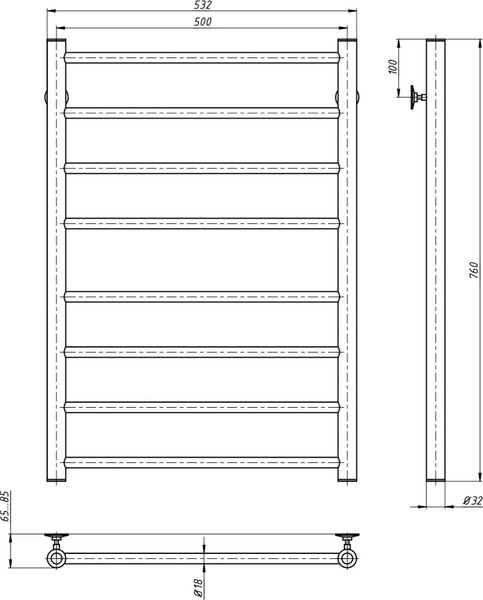 Полотенцесушитель водяной Stinox Toscana 50x80 бп 50 / tos80bral9005-1 (черный матовый)