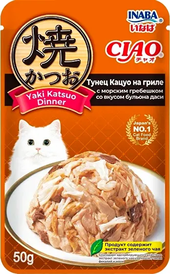 Влажный корм для кошек Inaba Тунец Кацуо на гриле с морским гребешком, бульон даси - фото