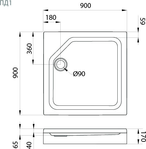 Душевой поддон Triton ПД 1 квадрат 90x90