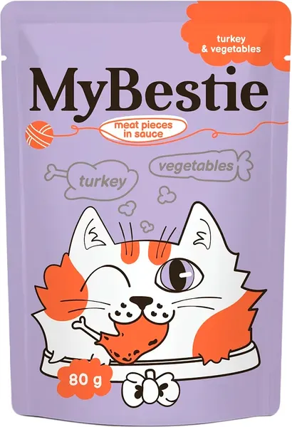 Влажный корм для кошек MyBestie Мясные Кусочки Индейка в соусе с Овощами / 161521388/CAT - фото