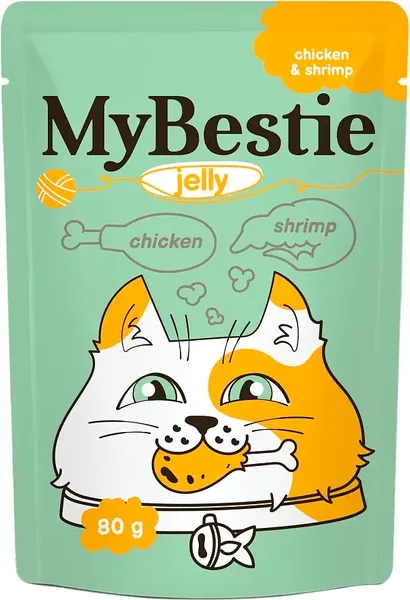 Влажный корм для кошек MyBestie Пауч мясо Курицы и Креветки в желе / 161521383/CAT - фото