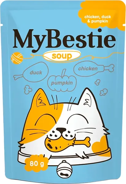 Влажный корм для кошек MyBestie Суп с кусочками Курицы, Утки и Тыквы / 161521381/CAT - фото