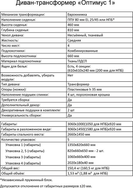 Диван Аквилон Оптимус 1