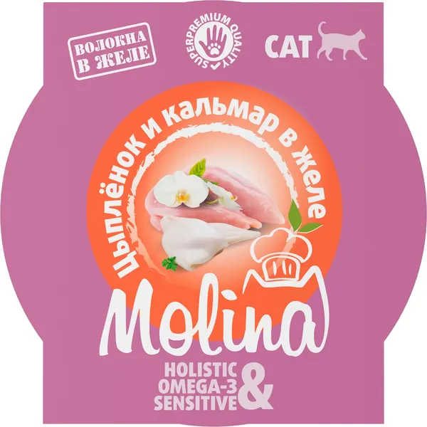 Влажный корм для кошек Molina Цыпленок и кальмар в желе - фото