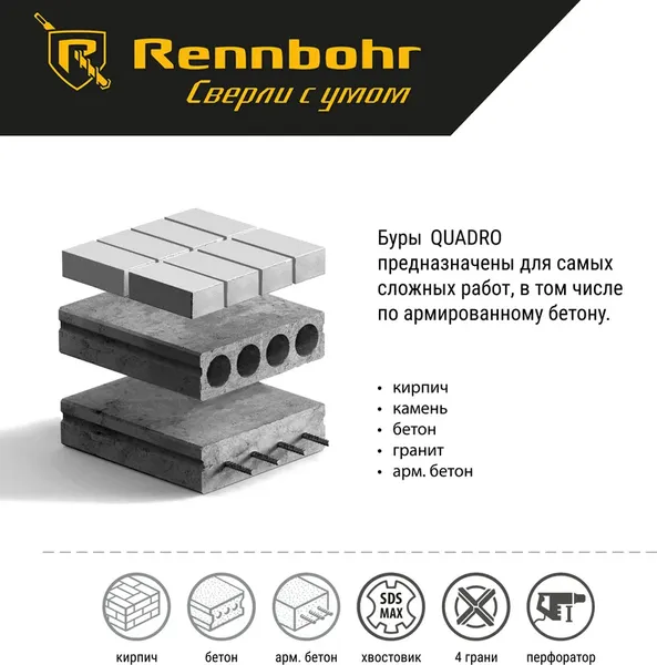 Бур Rennbohr SDS-Max Quadro 40x570/435мм / 724057