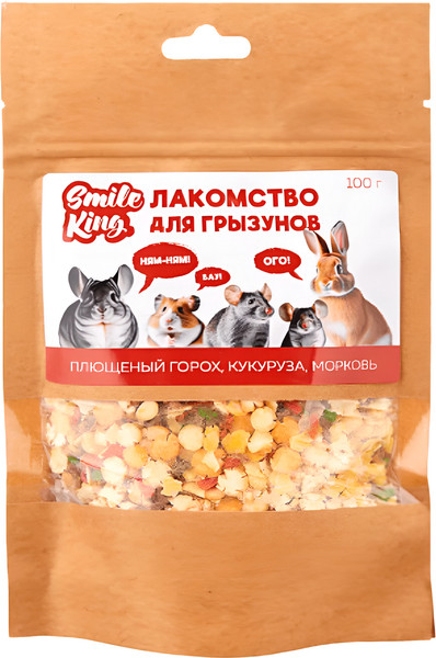 Лакомство для грызунов Smile King Плющеный горох, кукуруза, морковь / LKG-74 - фото