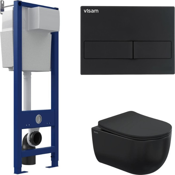 Унитаз подвесной с инсталляцией Berges Ventas Black Rimless + Visam Slim 525 / EX-043324 - фото