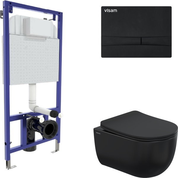 Унитаз подвесной с инсталляцией Berges Ventas Black Rimless + Visam Slim 525 / EX-043326 - фото
