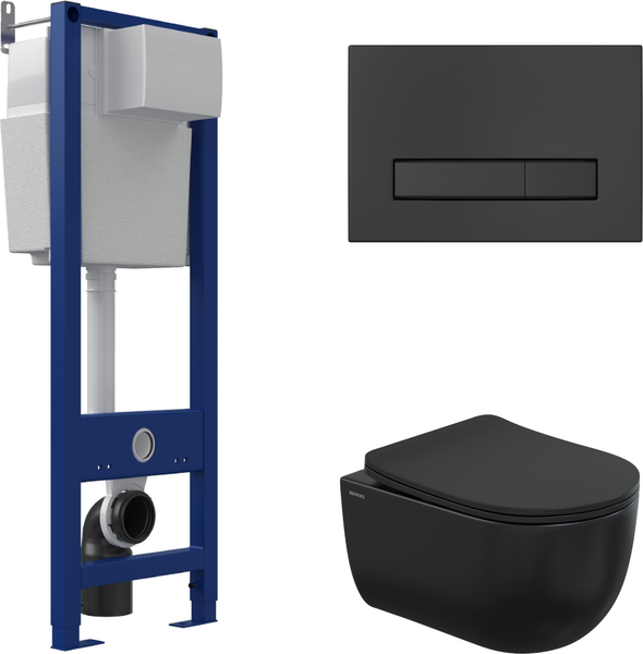 Унитаз подвесной с инсталляцией Berges Ventas Black Rimless + АТОМ 410 / AT-043343 - фото