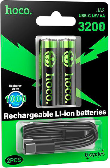 Комплект аккумуляторов Hoco JA3 AA 3200mWh/1.5V + кабель Type-C-Type-C - фото