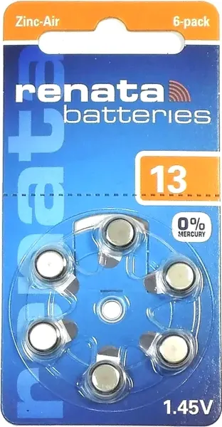 Комплект батареек Renata 13 PR48 Zinc-Air 1.45V - фото