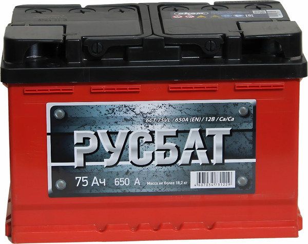 Автомобильный аккумулятор Русбат 6СТ-75 650А Рус