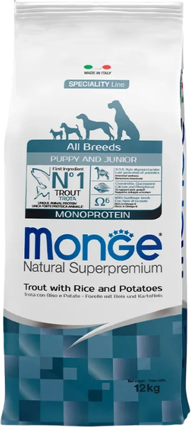 Сухой корм для собак Monge Speciality Line Monoprotein Для щенков Форель, рис и картофелем - фото