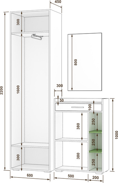 Секция в прихожую Кортекс-мебель Лара СП 6