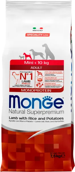 Сухой корм для собак Monge Speciality Line Monoprotein Mini Ягненок, рис с картофелем - фото