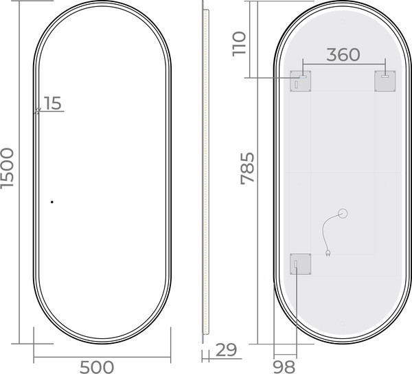 Зеркало Silver Mirrors Виола AIR-TX 60x150 / LED-00002966