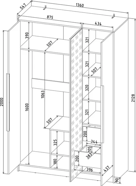 Шкаф Интерлиния Концепт КТ-Ш3з Глосс