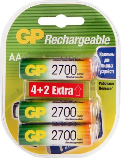 Комплект аккумуляторов GP Batteries AA NiMH 2700mAh / GP270AAHC4/2-2CR6 - фото