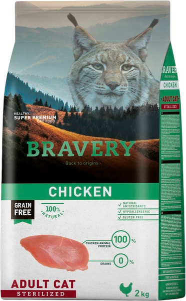 Сухой корм для кошек BRAVERY Монопротеиновый беззерновой для стерилизованных с курицей - фото