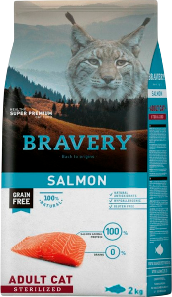 Сухой корм для кошек BRAVERY Монопротеиновый беззерновой для стерилизованных с лососем - фото