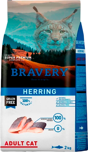 Сухой корм для кошек BRAVERY Монопротеиновый беззерновой для стерилизованных с сельдью - фото