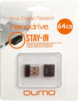 USB flash накопитель Qumo Nano 64GB 2.0 Black / QM64GUD-NANO