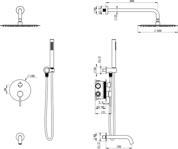 Душевая система со смесителем Oliveeka OL-88939017+88139017-BG
