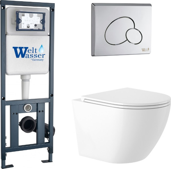 Унитаз подвесной с инсталляцией Saniteco KW-9003W Rimles + WeltWasser Marberg 410 + Marberg 410 RD CR - фото