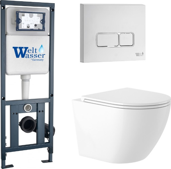 Унитаз подвесной с инсталляцией Saniteco KW-9003W Rimles + WeltWasser Marberg 410 + Marberg 410 SE GL-WT - фото