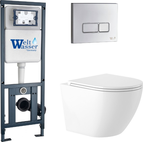 Унитаз подвесной с инсталляцией Saniteco KW-9003W Rimles + WeltWasser Marberg 410 + Marberg 410 SE CR - фото